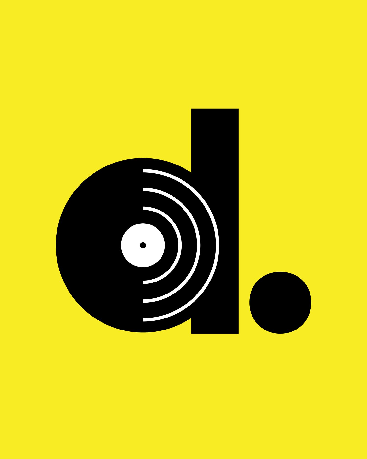 Minimalist yellow background with black geometric shapes forming an abstract audio visual design.