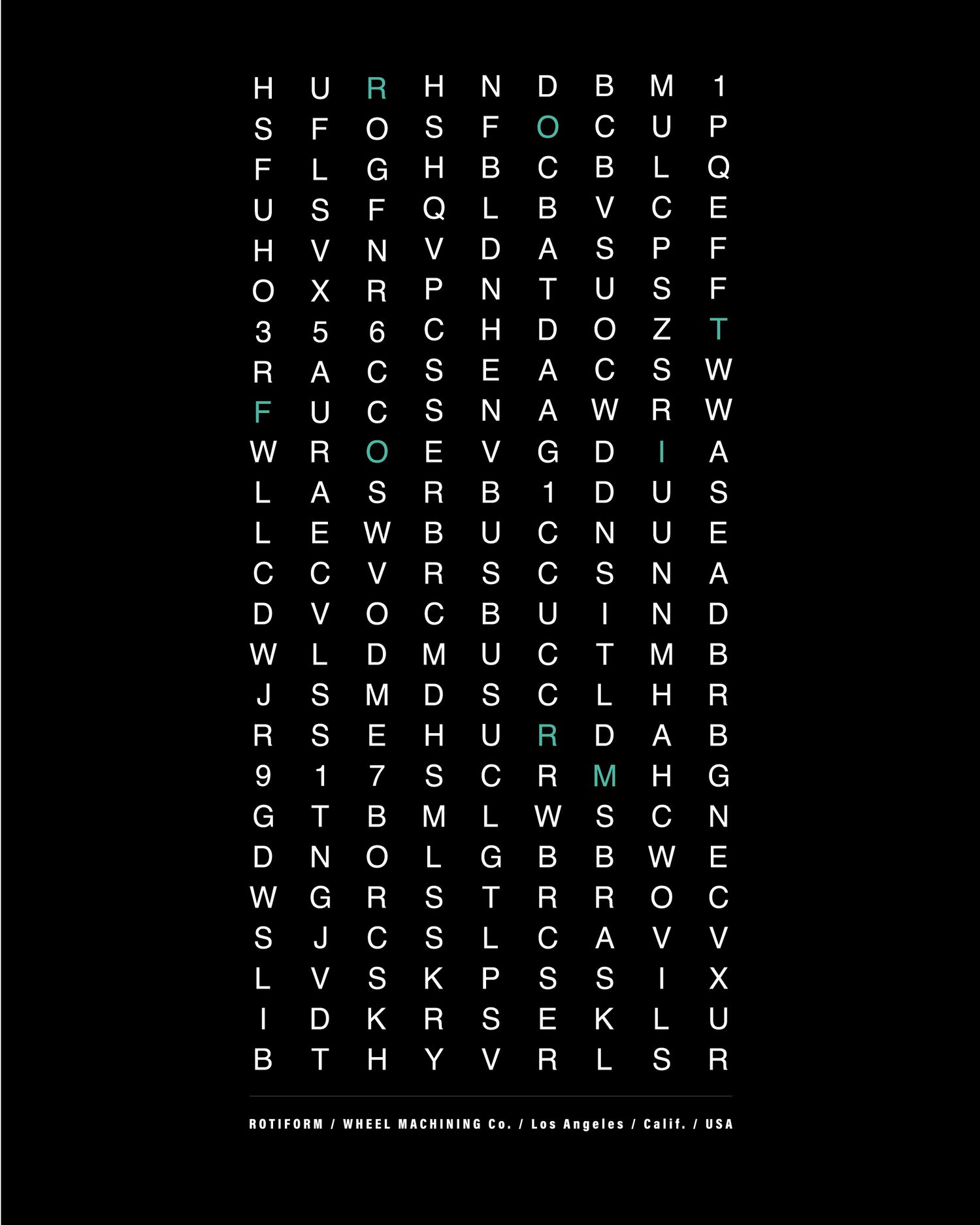 Black and white word search puzzle grid on dark background.