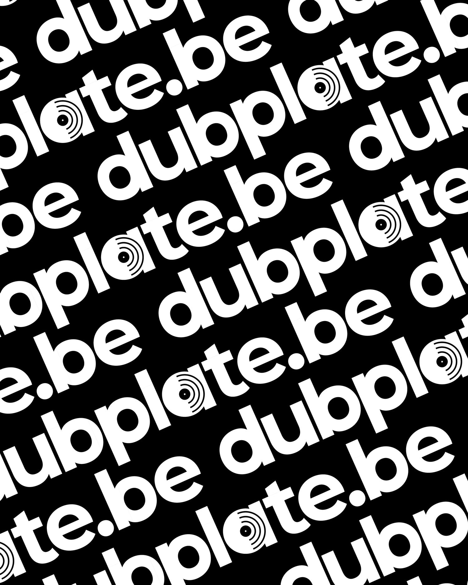 Repeating black and white pattern of dubplate.be text with vinyl record icon.