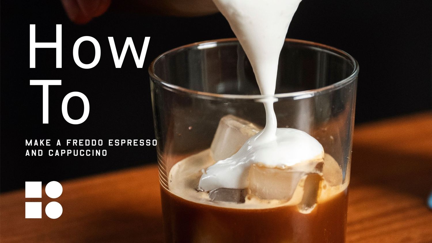 How-to guide for making a Freddo Espresso and Cappuccino with milk being poured over iced espresso. Bailies Coffee Roasters