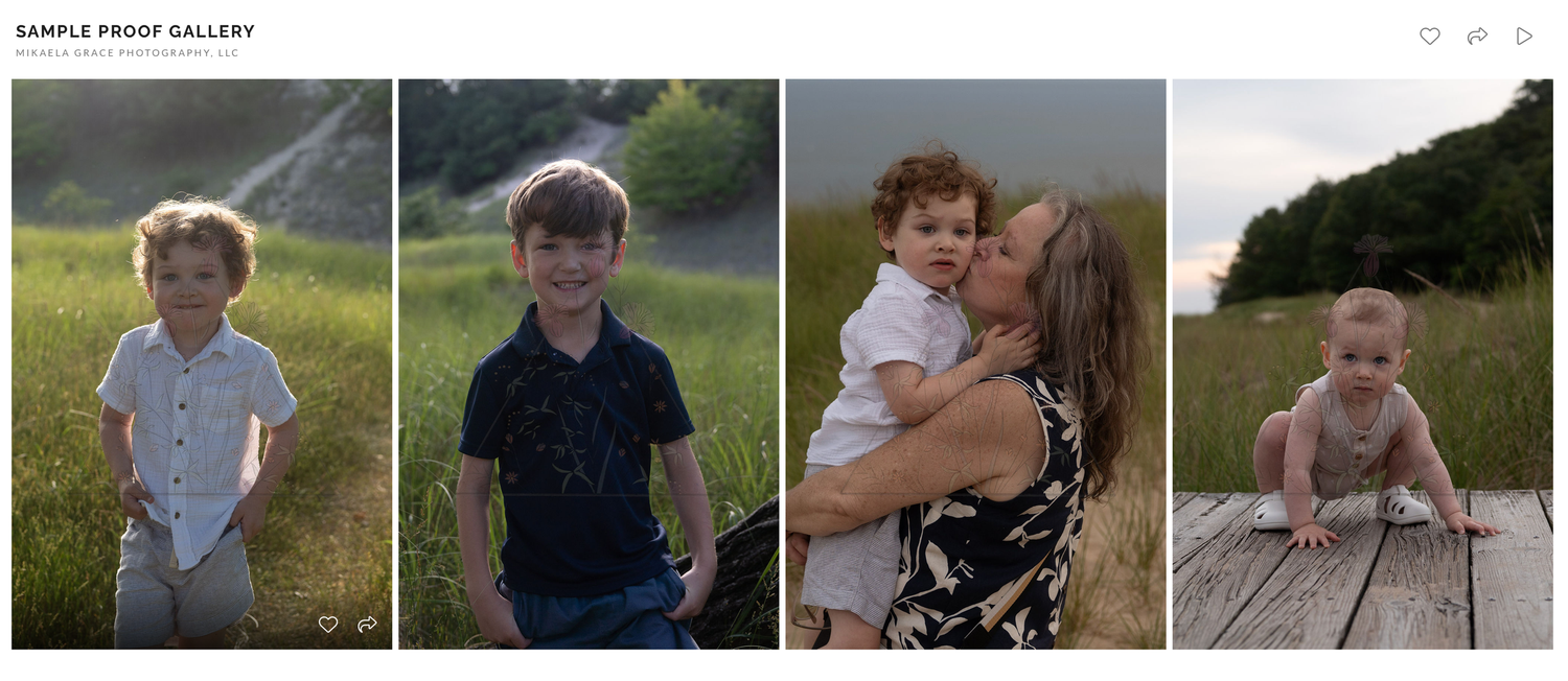 A series of candid outdoor family photographs arranged in a horizontal filmstrip layout.