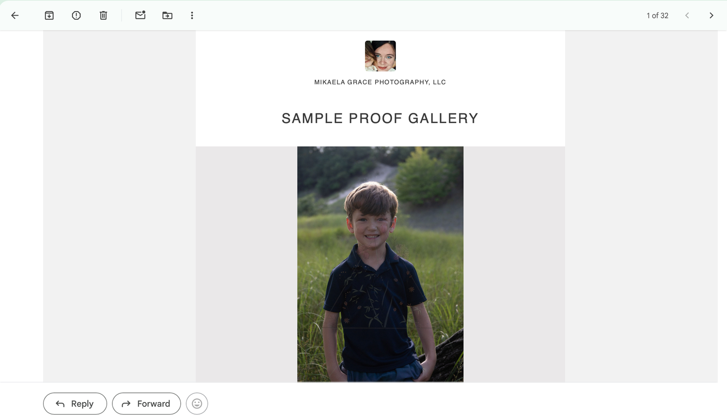 A row of sample photo proofs displayed in a gallery layout with thumbnails.