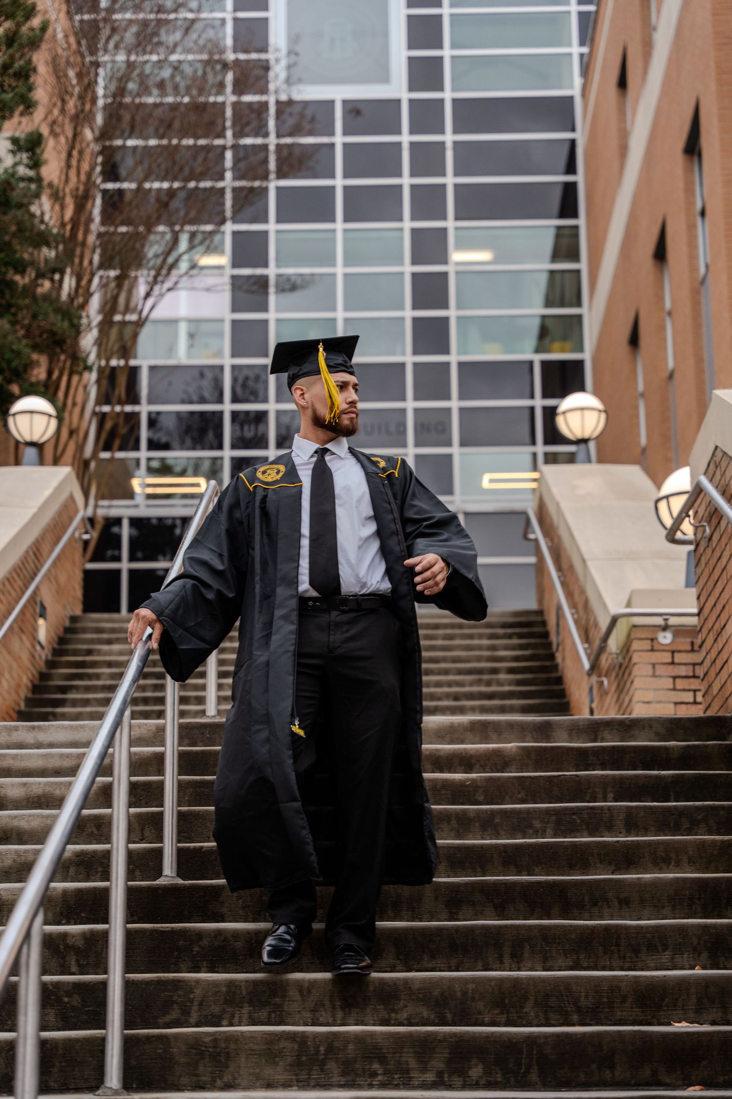 Man walking down stairs