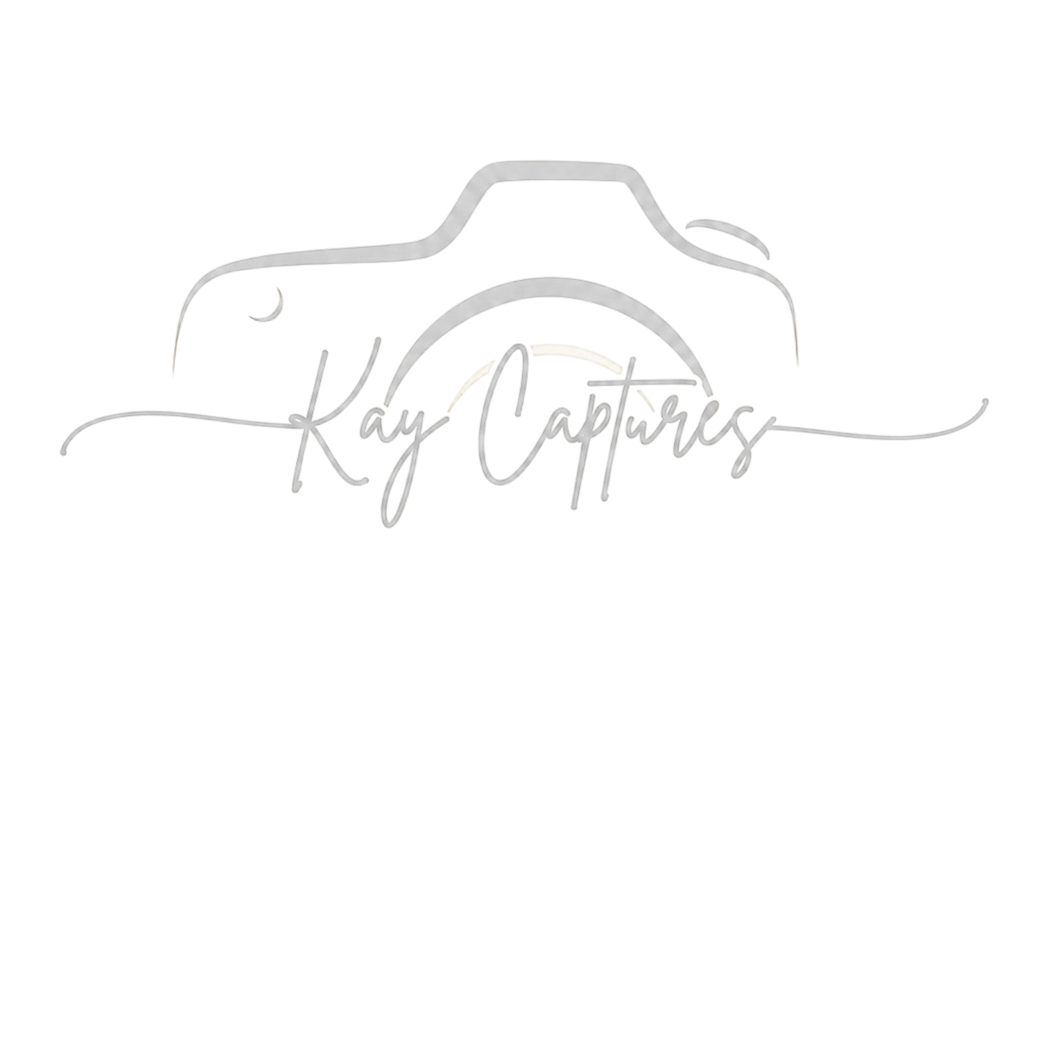Kay Captures photography logo featuring a camera silhouette with elegant script text on white background.