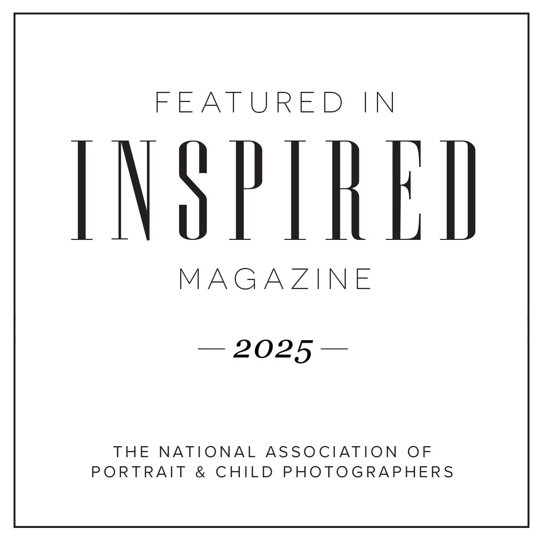 Badge featuring 'Featured in Inspired Magazine 2025' by the National Association of Portrait & Child Photographers.