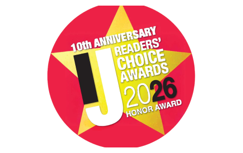 IJ Readers Choice Awards 10th Anniversary 2026 Honor Award badge with gold stars on red circle.