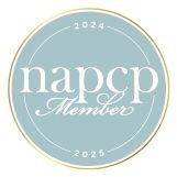 A circular blue and white NAPCP member badge for 2024-2025.