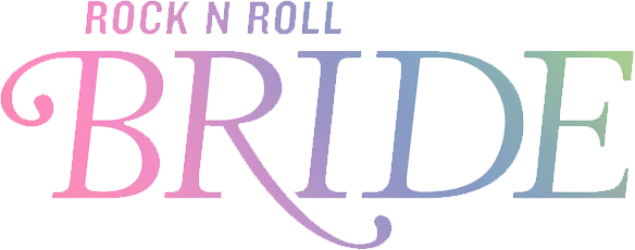 Rock N Roll Bride logo featuring elegant pink and purple gradient typography on a white background.