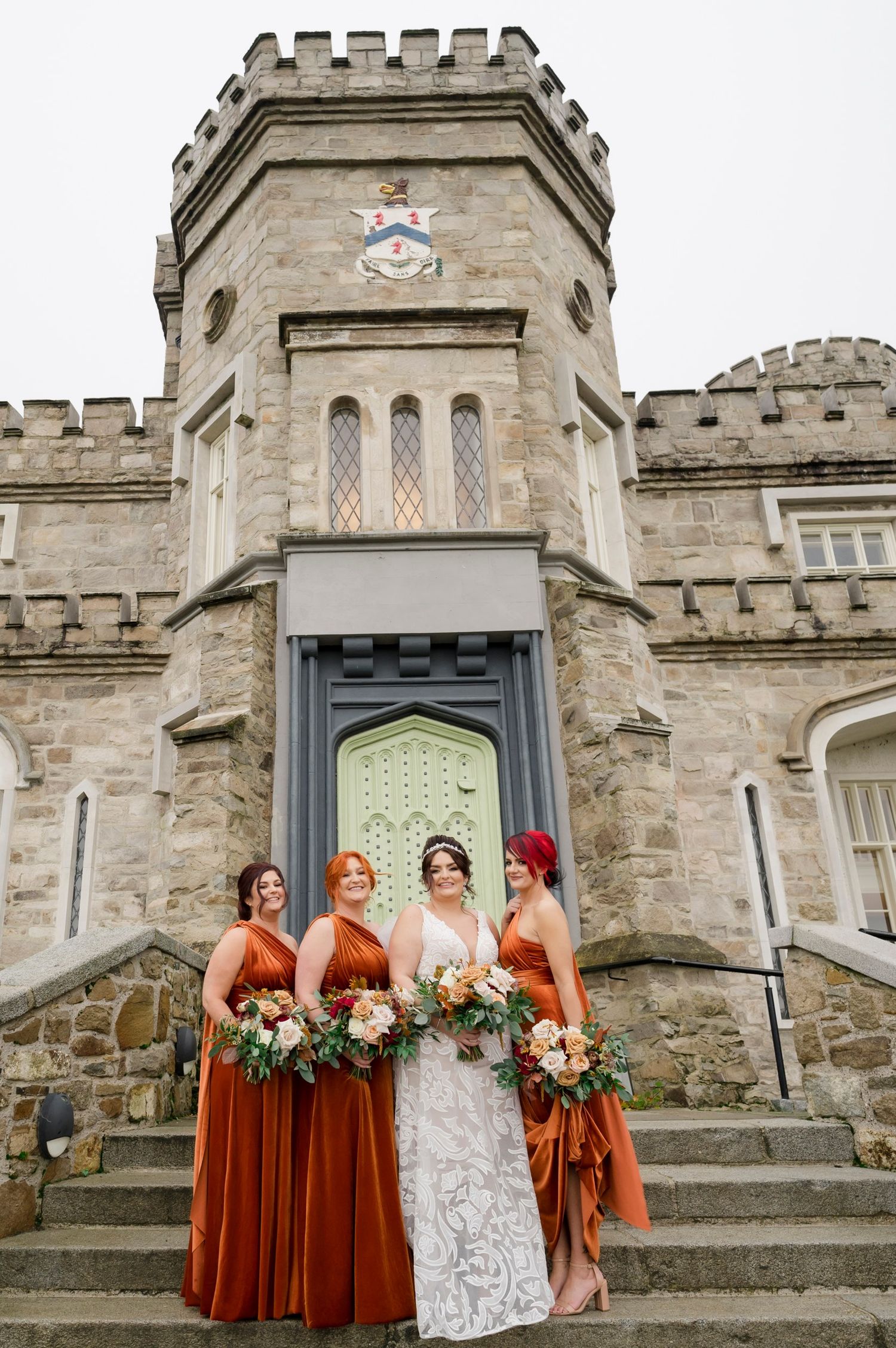 Bride and bridesmaids at Killeavy Castle.