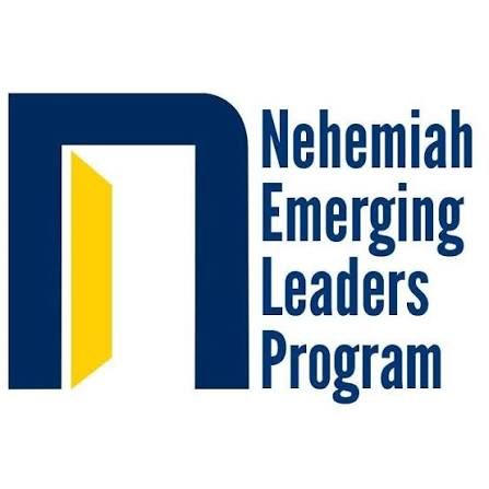 Nehemiah Emerging Leaders Program logo with navy blue letter N, yellow door graphic, and bold program name text.