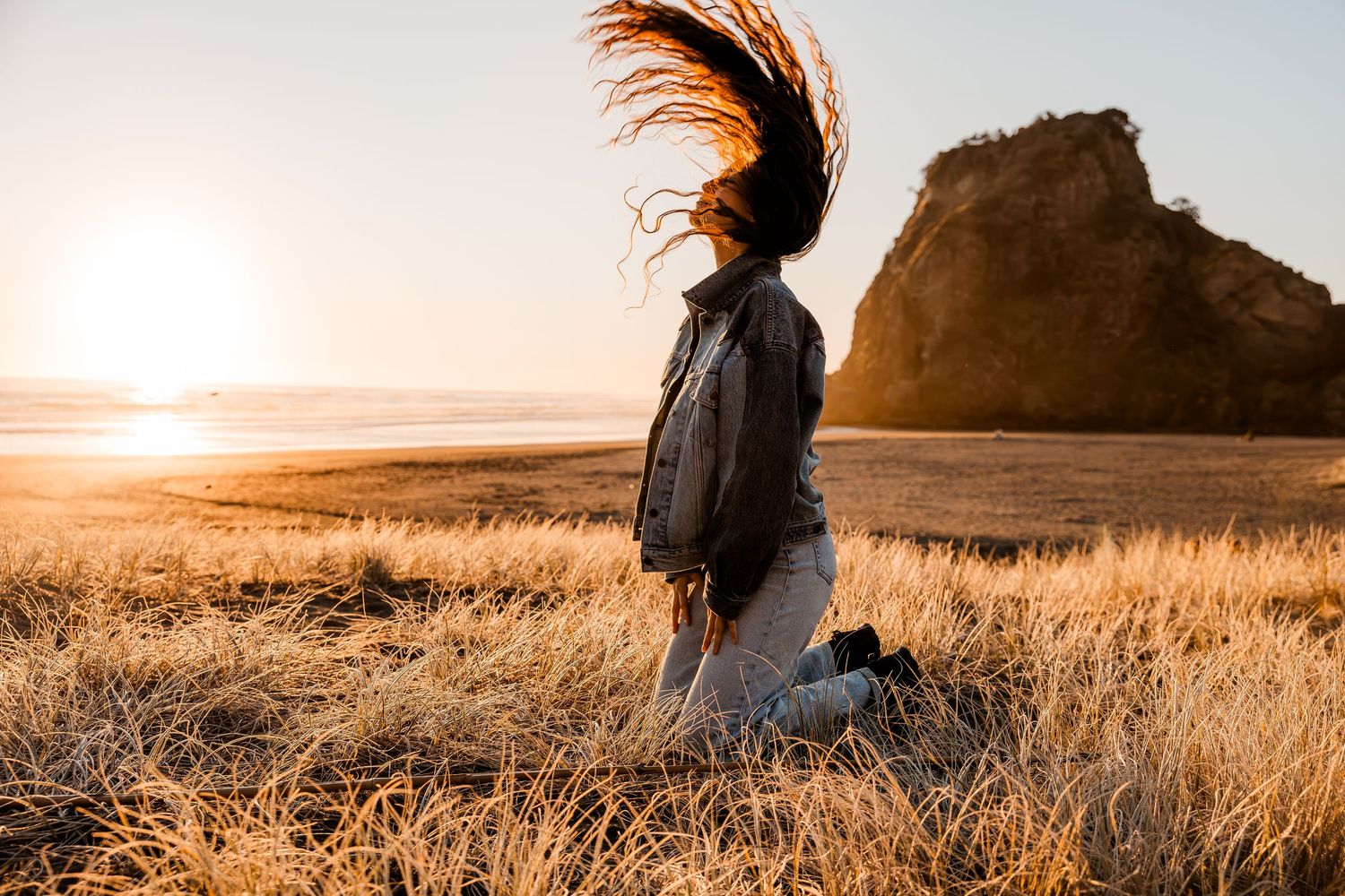 Sunset portrait in Piha.