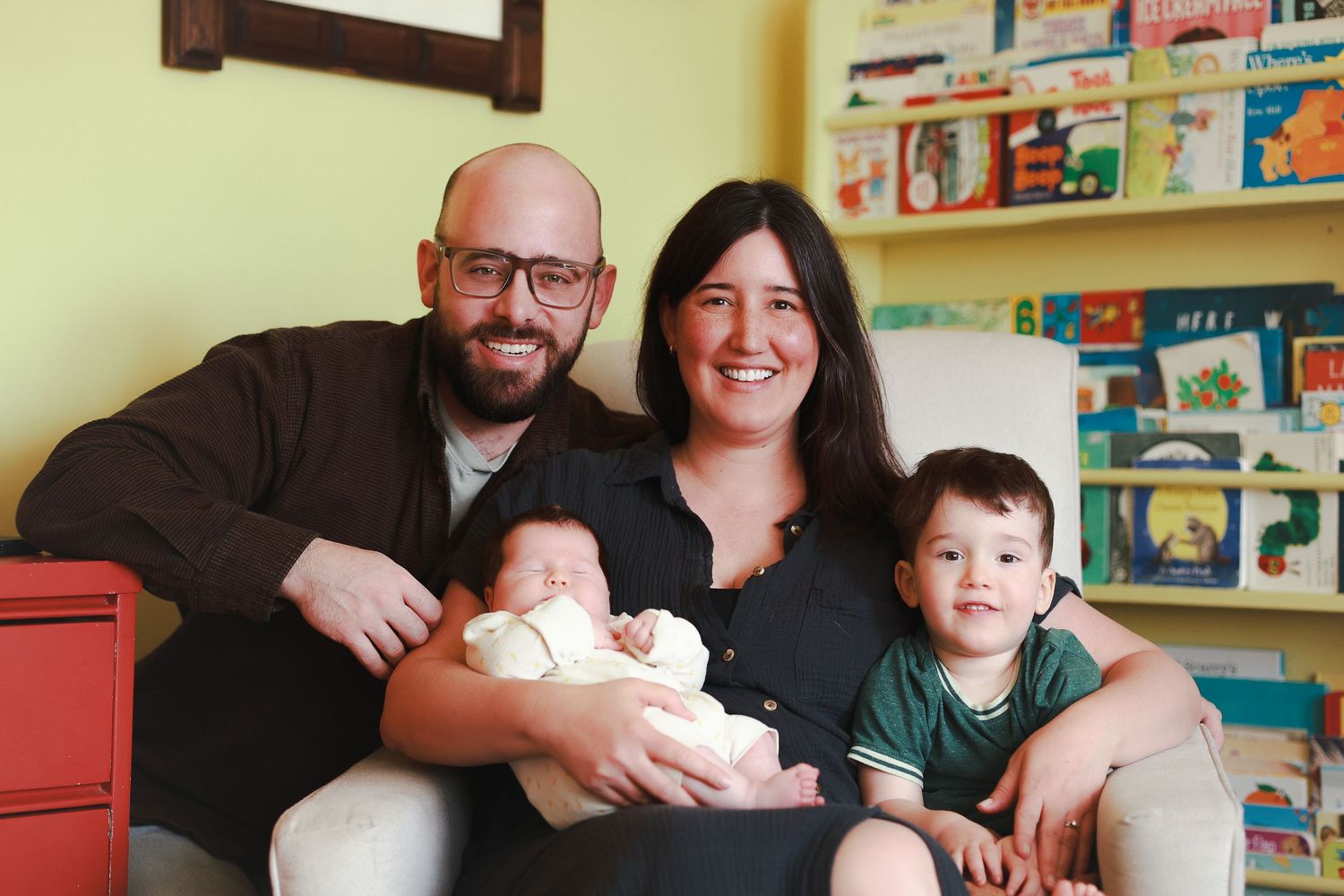 A series of family photos arranged in a horizontal strip showing candid moments at home and reading together.