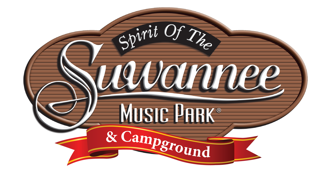 A collection of vintage-style wooden signs and logos for Suwannee Music Park and campground attractions.