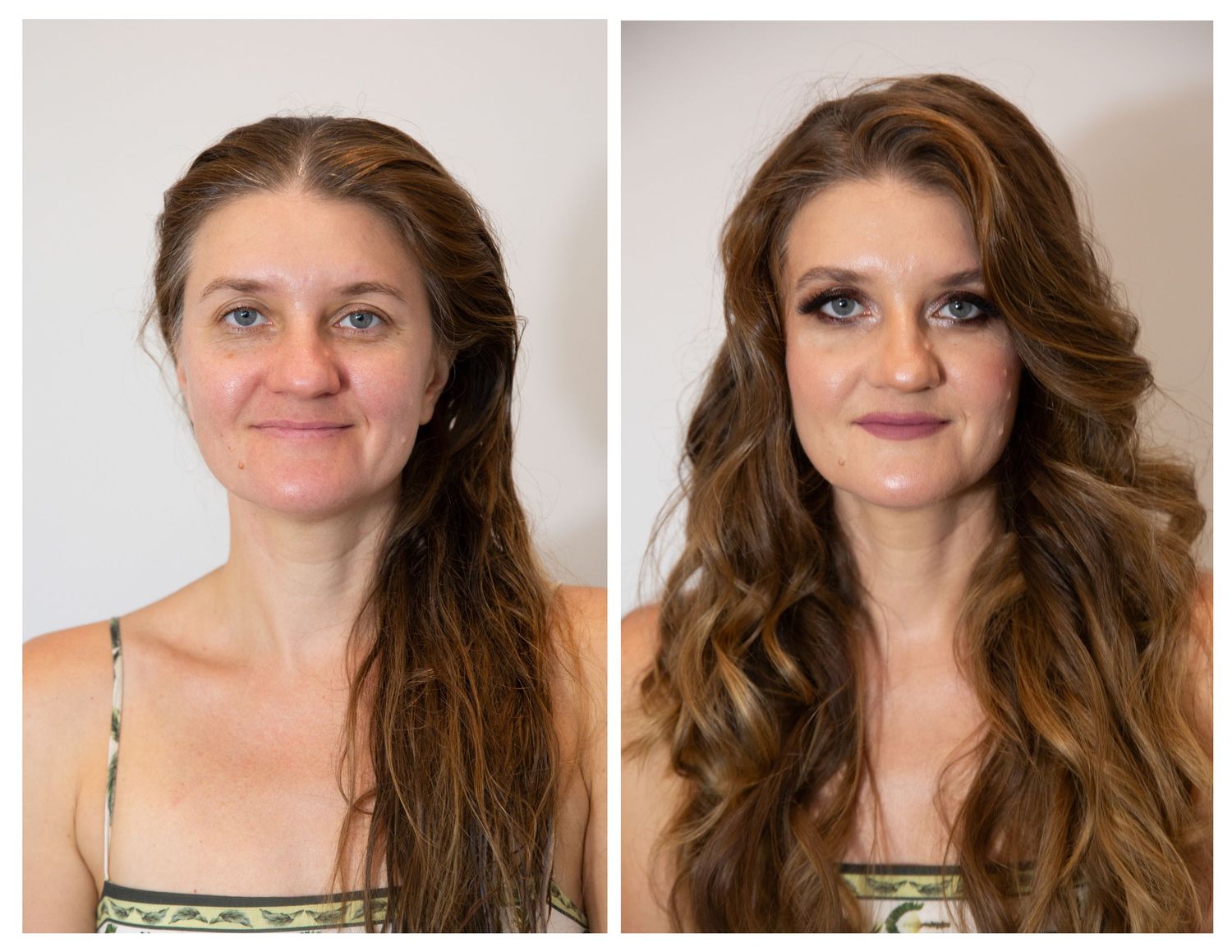 Portrait series showing natural expressions and hair styling progression.