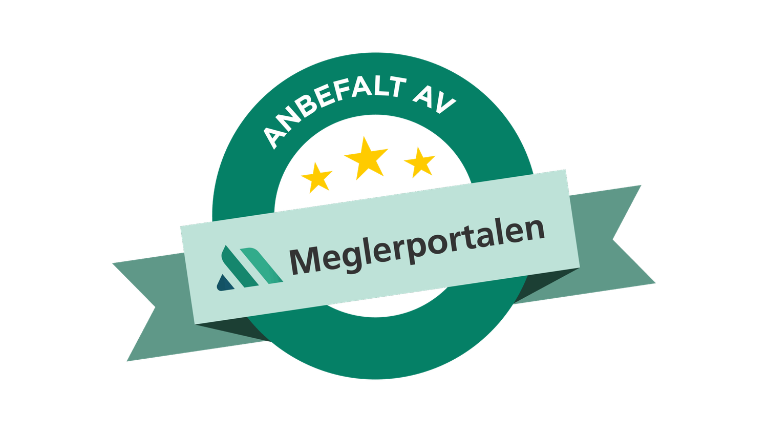 Three green circular badges with stars and Norwegian text arranged in a row.