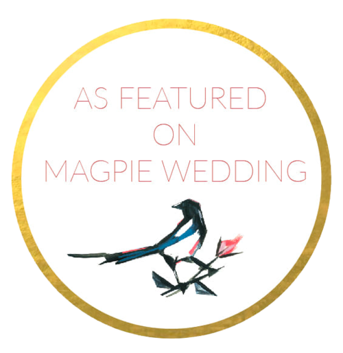 A set of four oval badges with magpie bird illustrations and text 