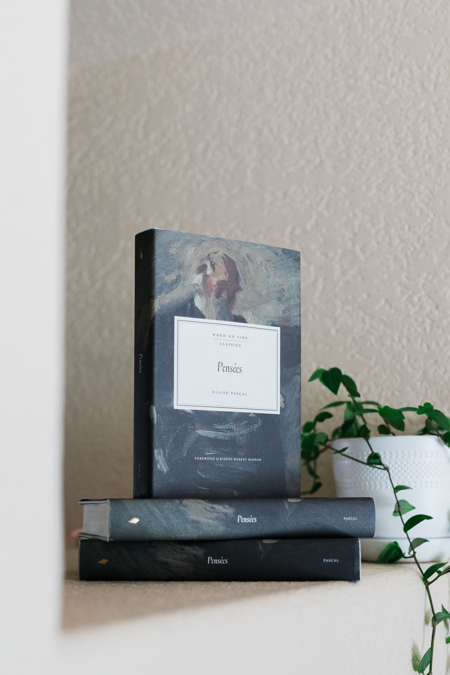 Three copies of Ponics books stacked on a shelf beside a green plant against a neutral wall.
