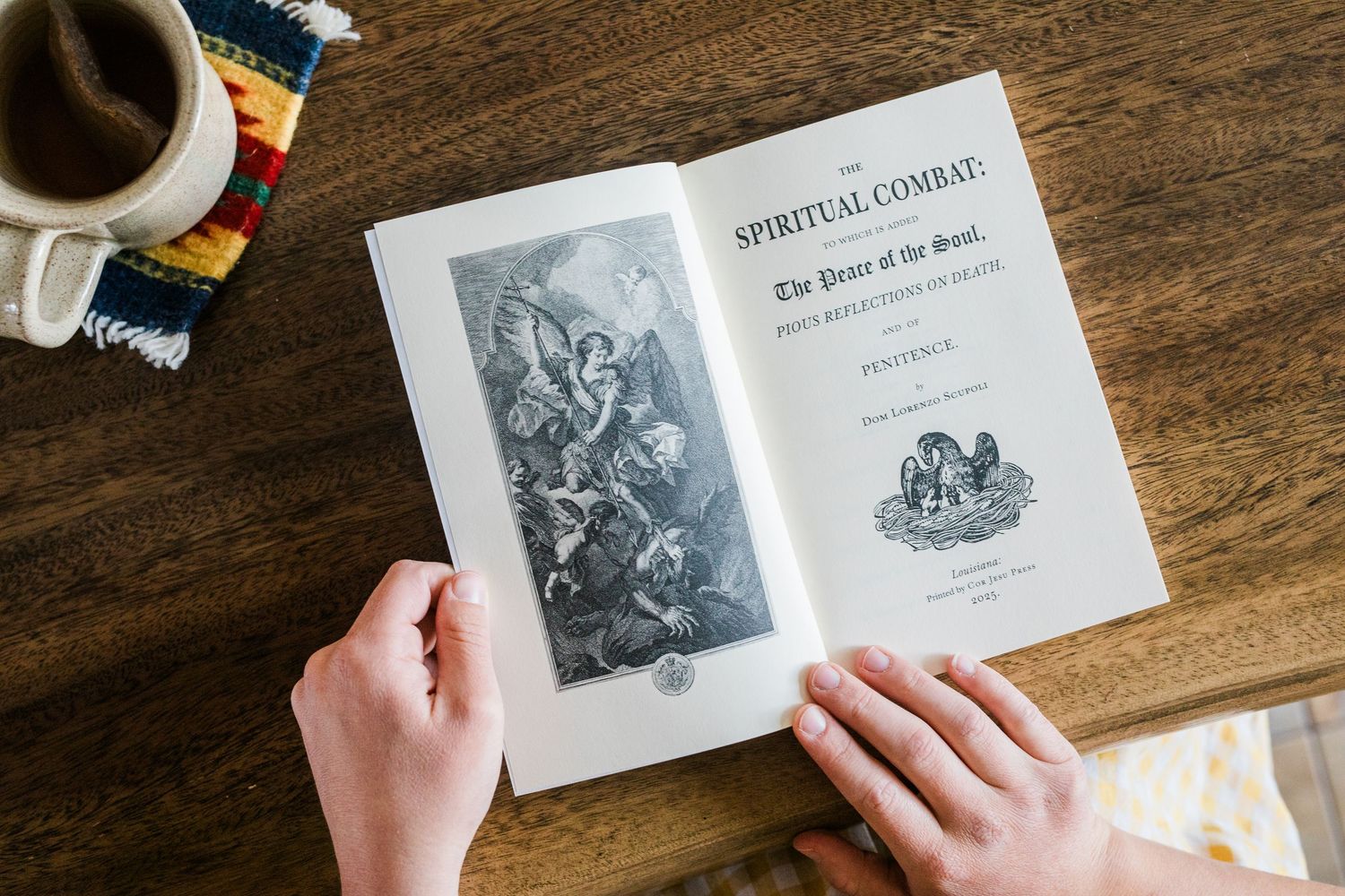 A sequence of hands flipping through pages of an antique book with historical illustrations and text on a wooden surface.