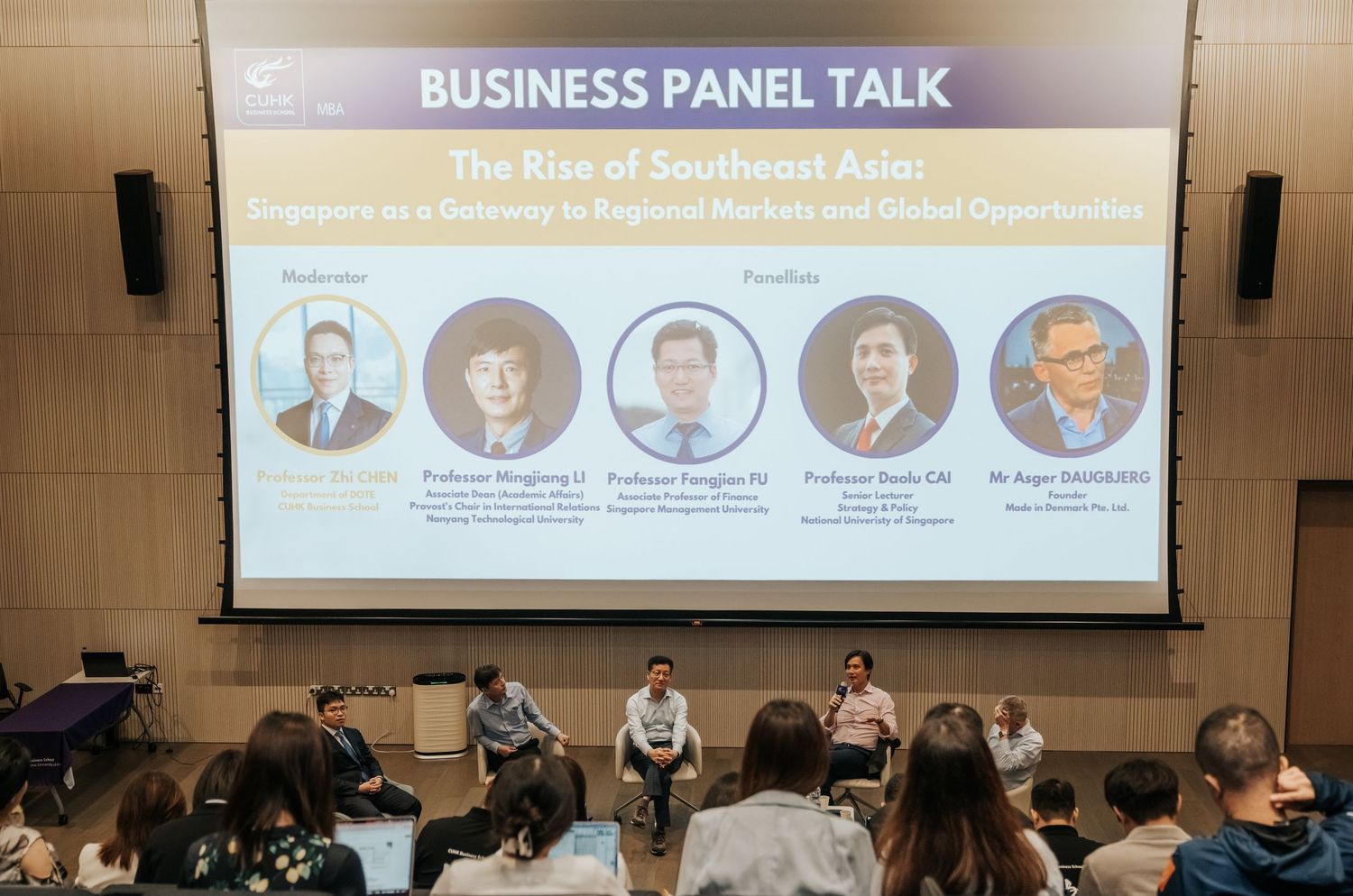 Business panel talk on the Rise of Southeast Asia with moderator and panelists seated on stage before an audience.