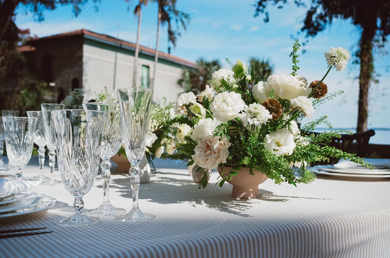 Wedding table detail photo in color film at The Club Continental