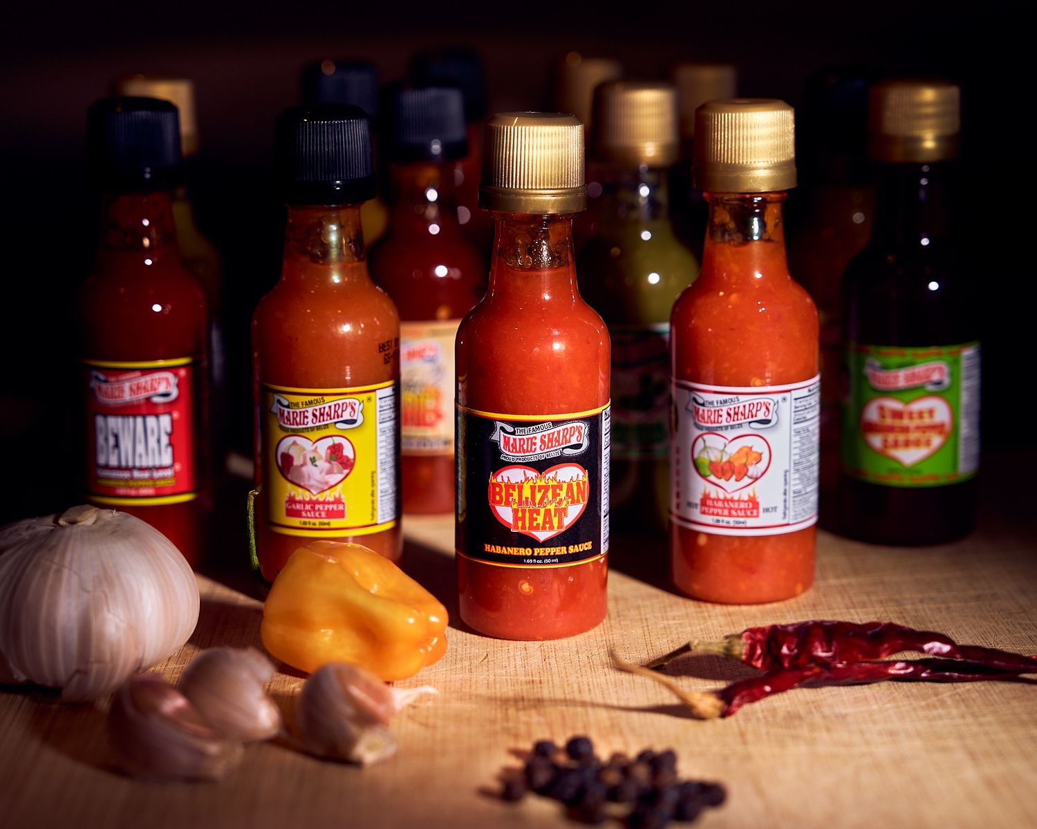 Product photography of hot sauce by Travis Sean Studios