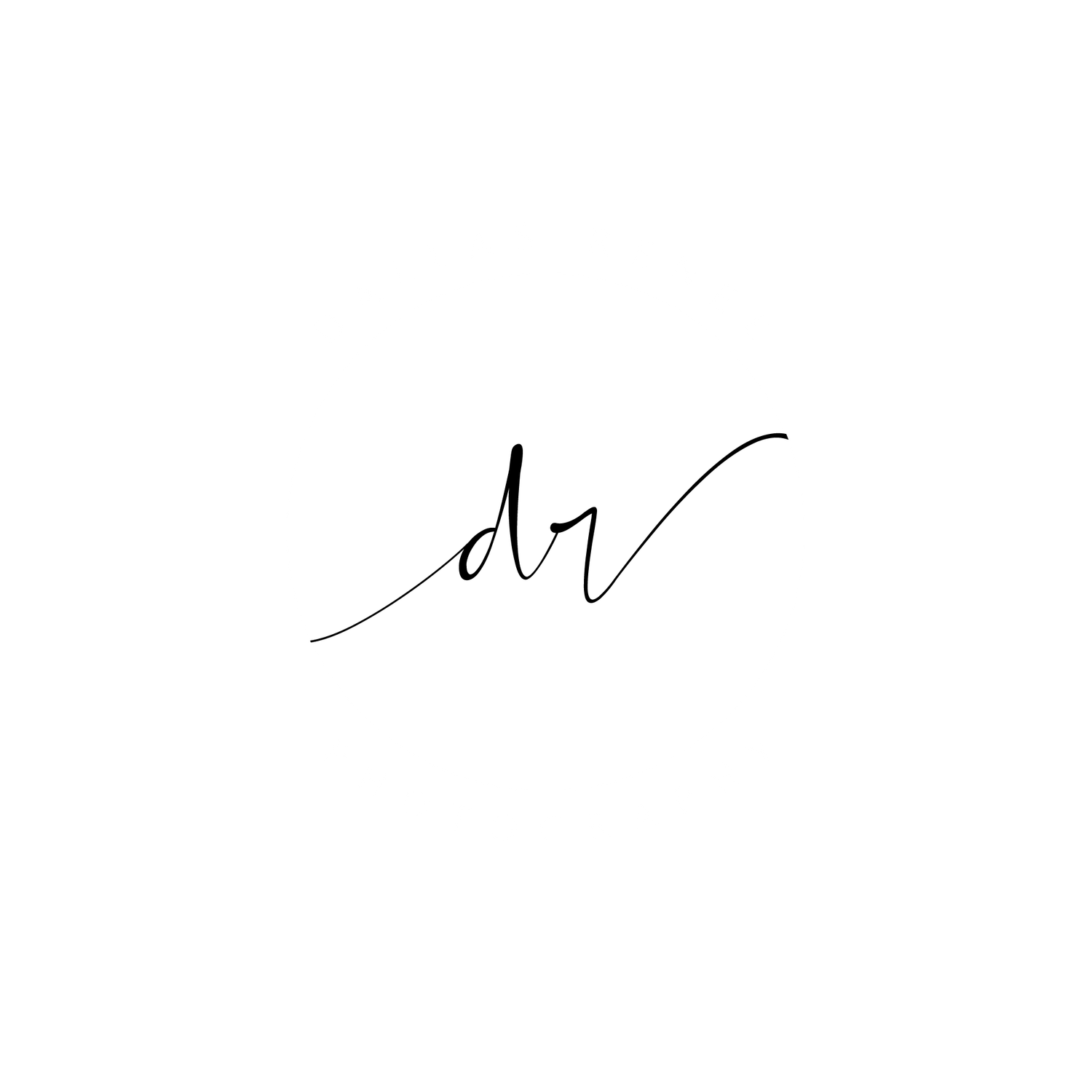 Elegant handwritten cursive signature logo featuring the initials dr in minimalist black ink on white background.