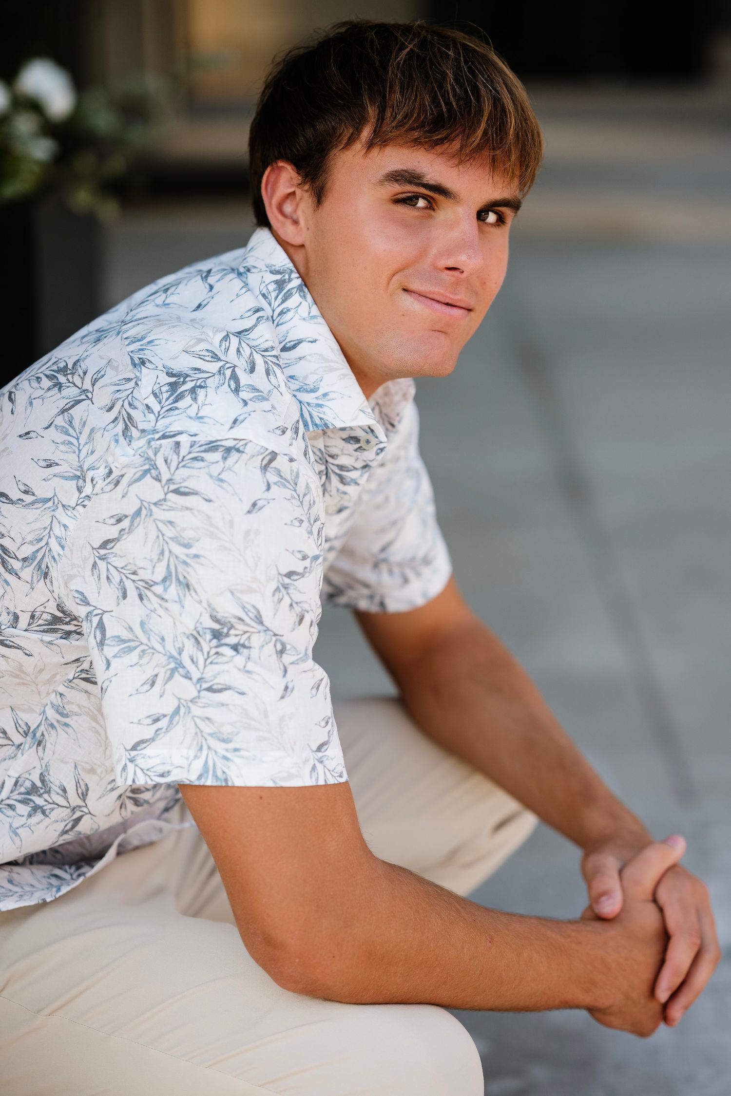 Series of candid portrait shots showing playful expressions against an outdoor background.