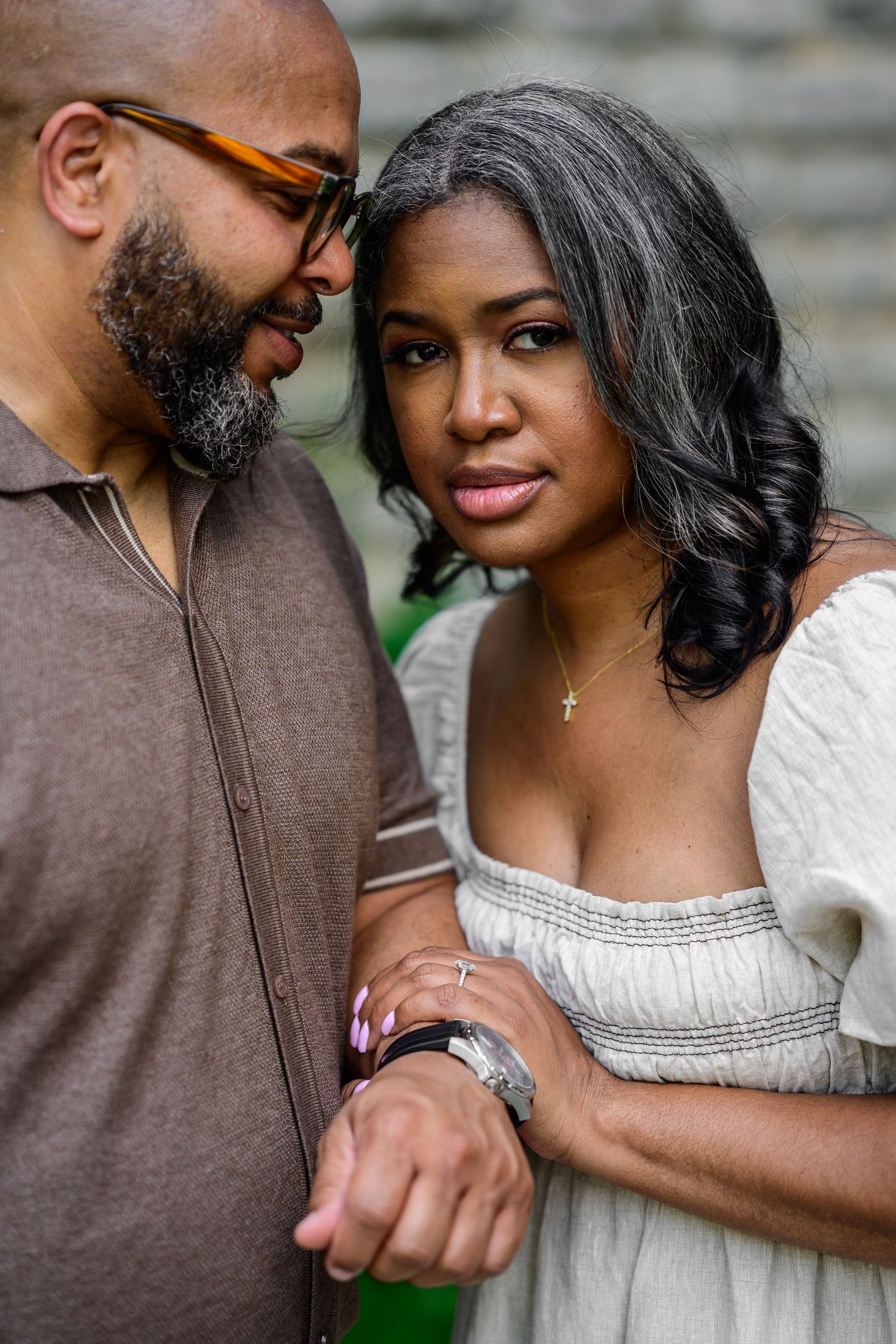 Intimate close-up portrait series showing tender romantic moments between a couple.
