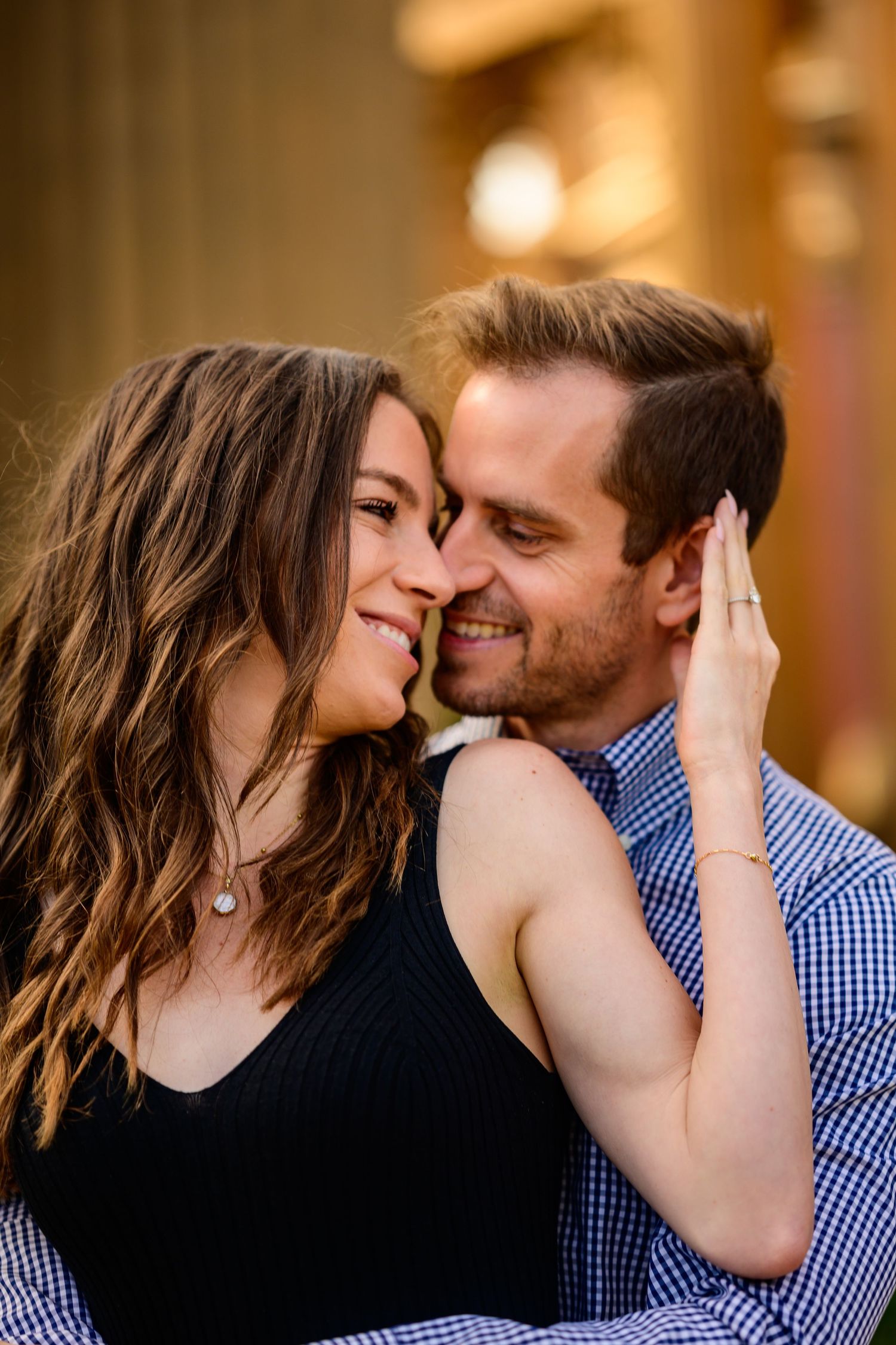 An intimate engagement photoshoot sequence showing tender moments between a couple.