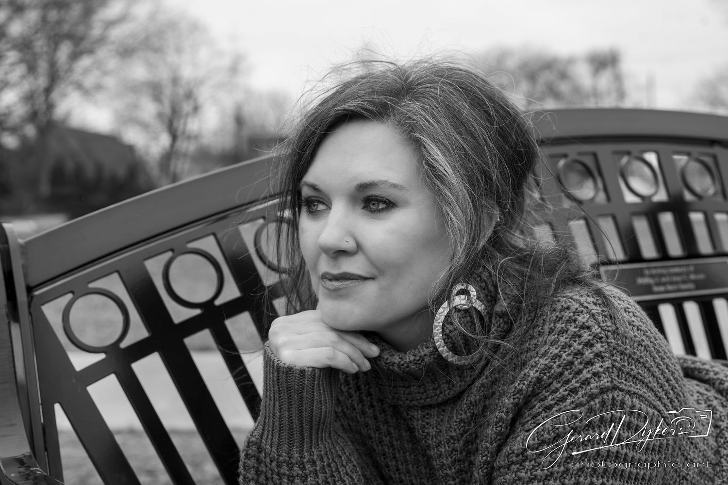 Black and white photo sequence showing a person in a knit sweater sitting on a bench looking pensive and thoughtful.