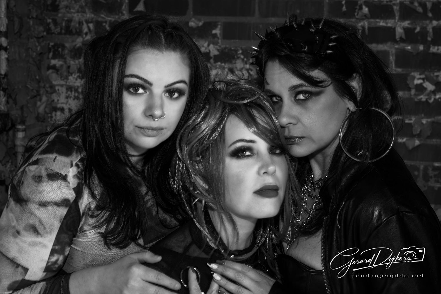 Black and white fashion photo collage showing dramatic portraits with moody lighting and glamorous styling.