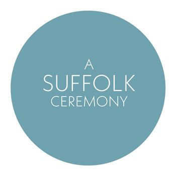 Turquoise circular shapes arranged in a row with text showing Suffolk and Ceremony in white letters.