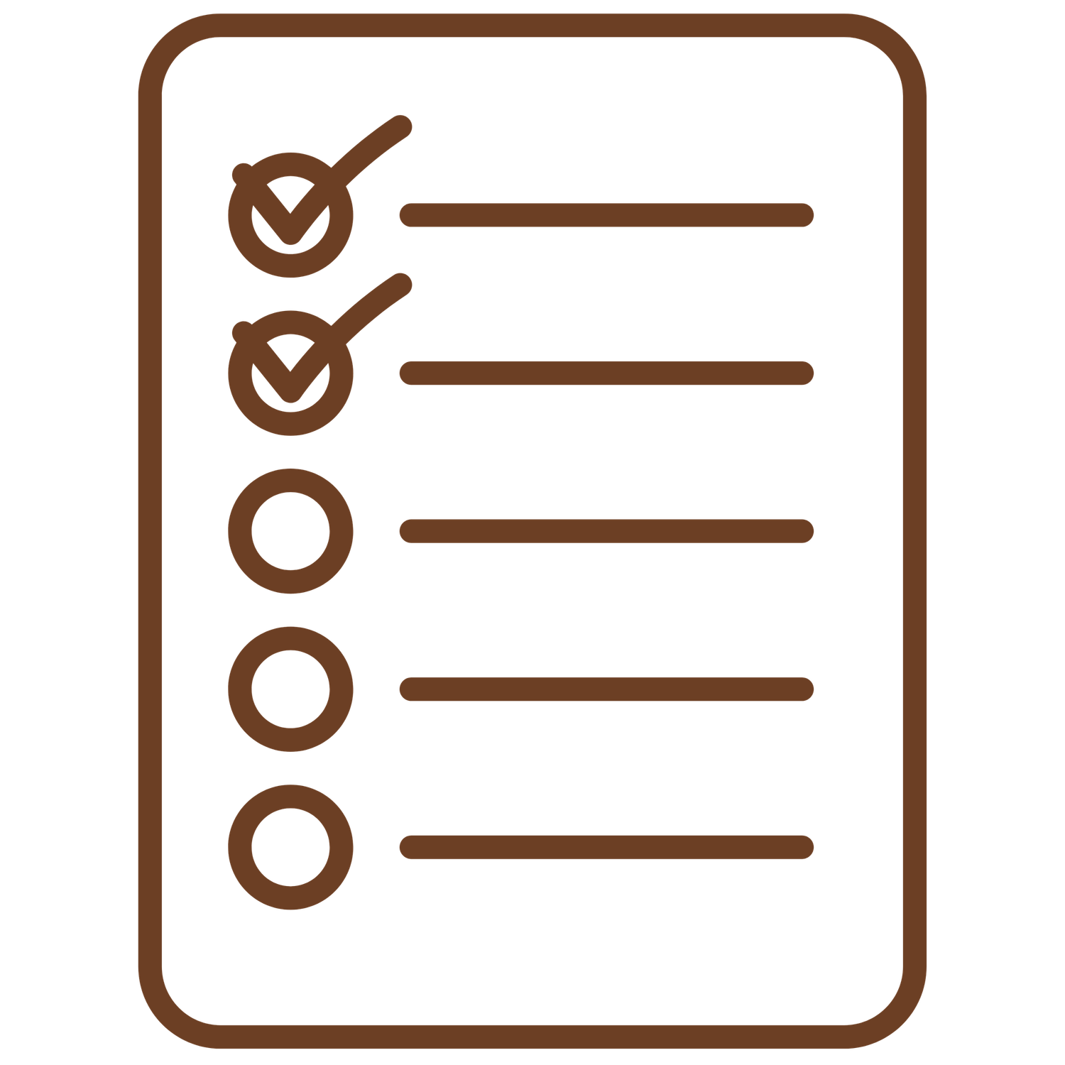 A brown outline icon of a checklist with two checked boxes and three empty boxes below.