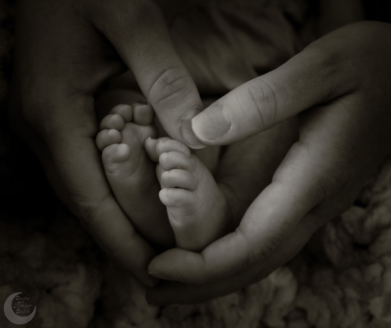 A close-up black and white photo sequence showing hands holding and examining a small object.