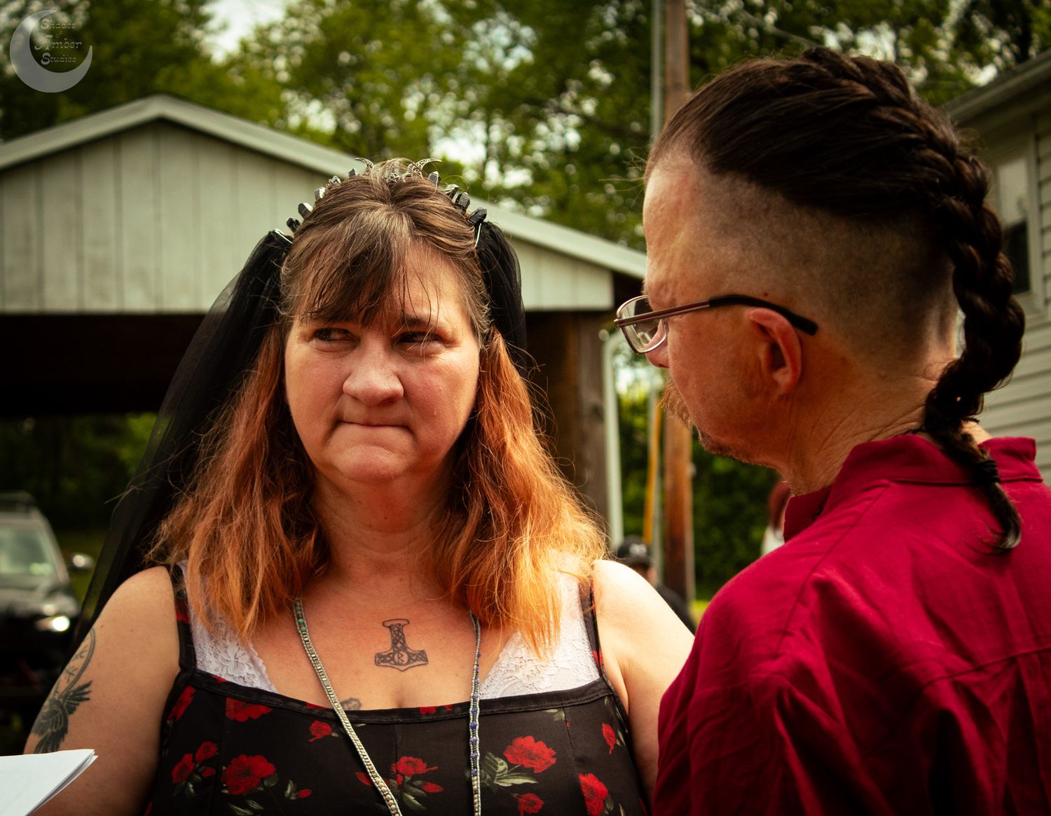 A series of connected intimate portrait shots showing people smiling and interacting together outdoors.