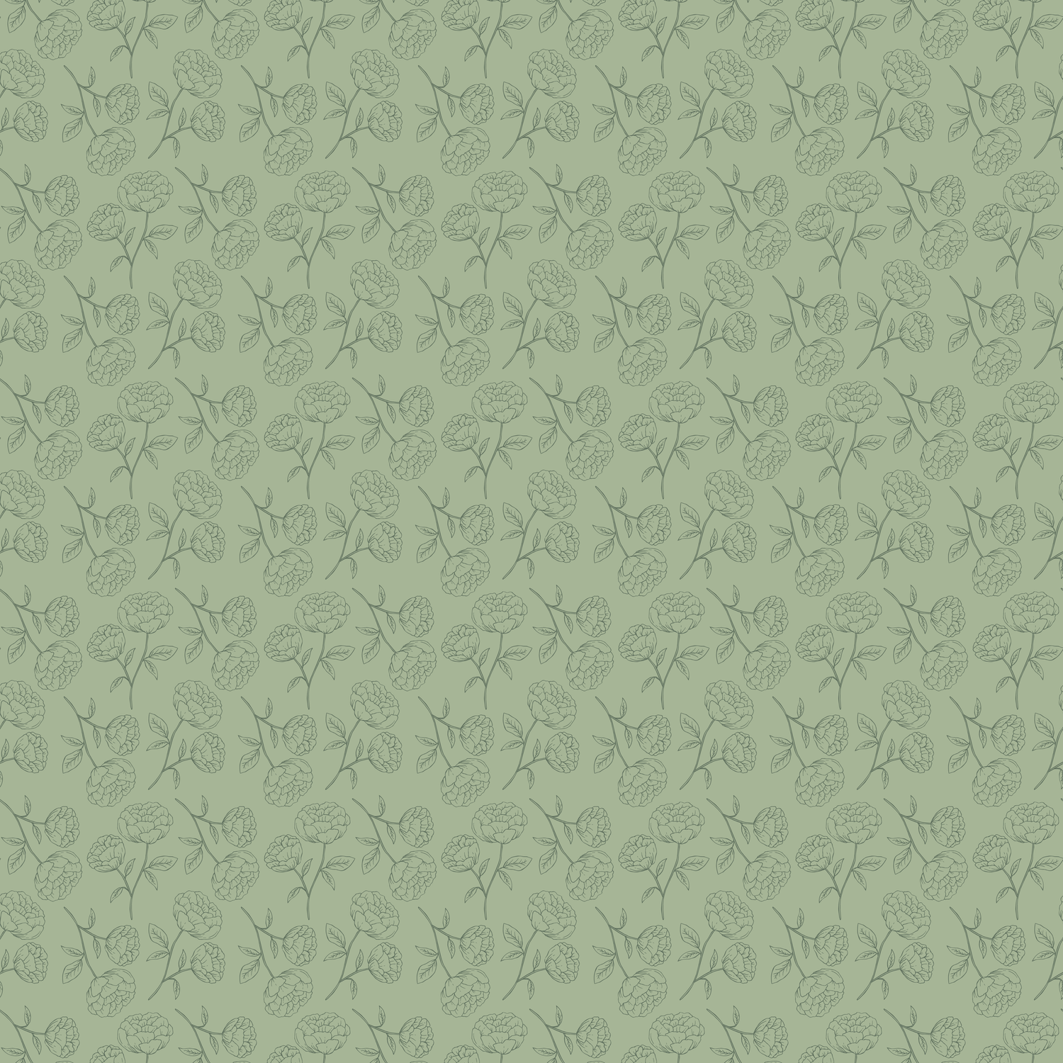 Sage green fabric with subtle tone-on-tone rose and leaf pattern, perfect for quilting or upholstery projects.