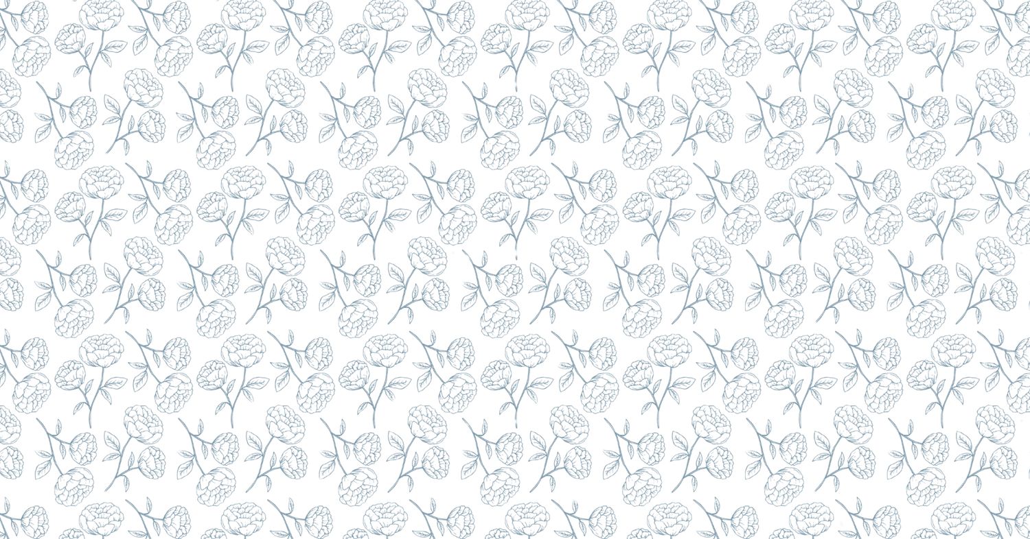 Delicate light blue floral outline pattern on white background, featuring scattered roses and leaves in a soft repeating design.