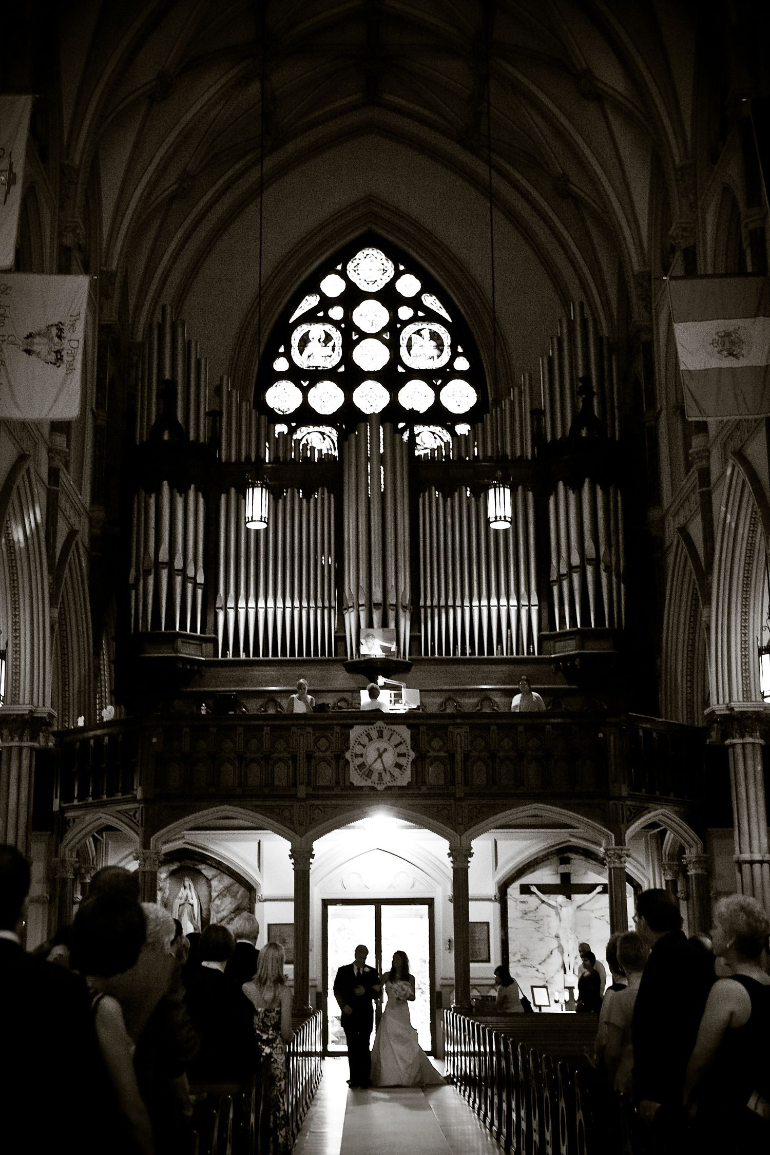 Church wedding in black and white