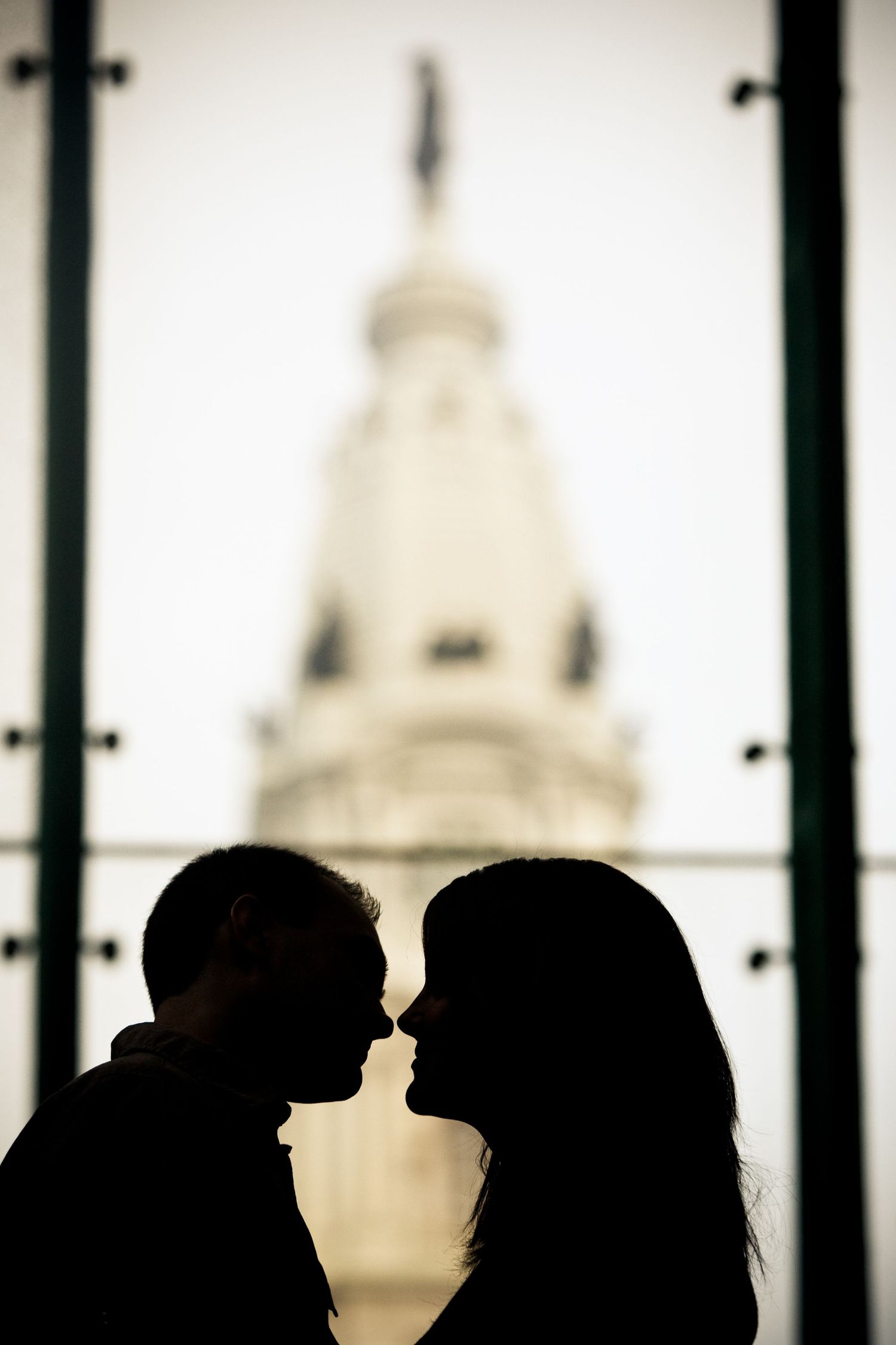 Philadelphia City Hall silhouette engagement session.