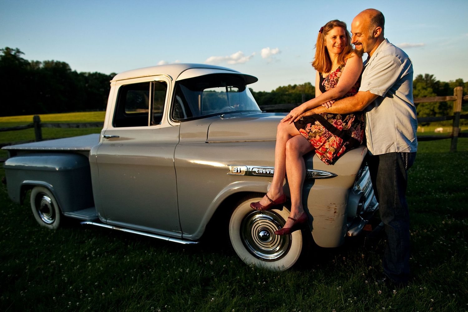 Vintage car engagement session.
