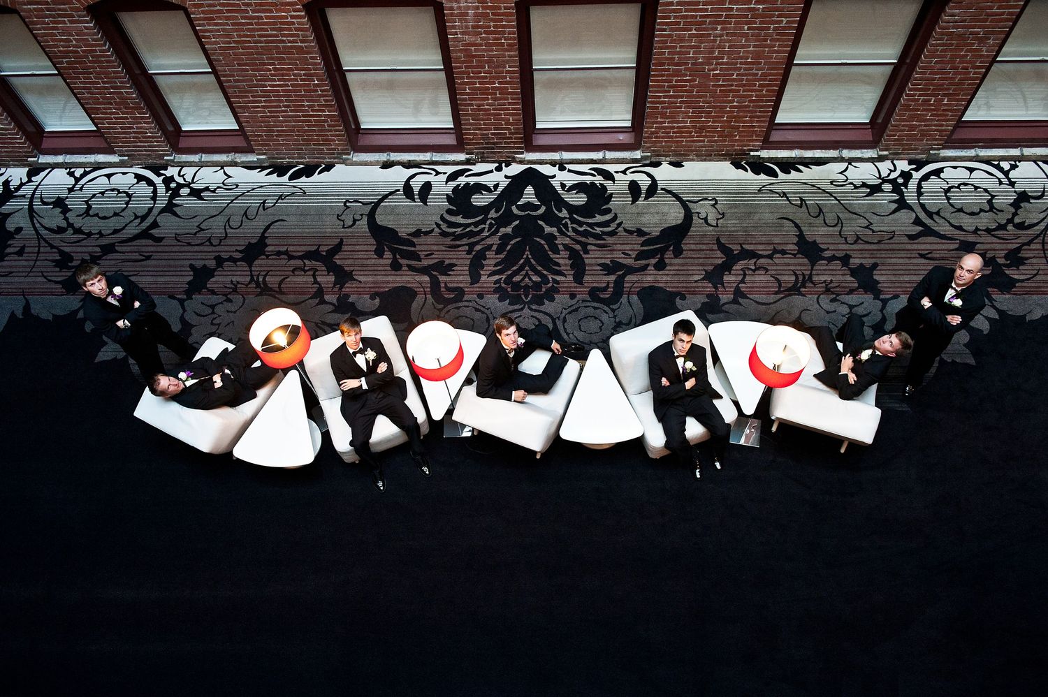 Wedding party in artistic photo on wedding day