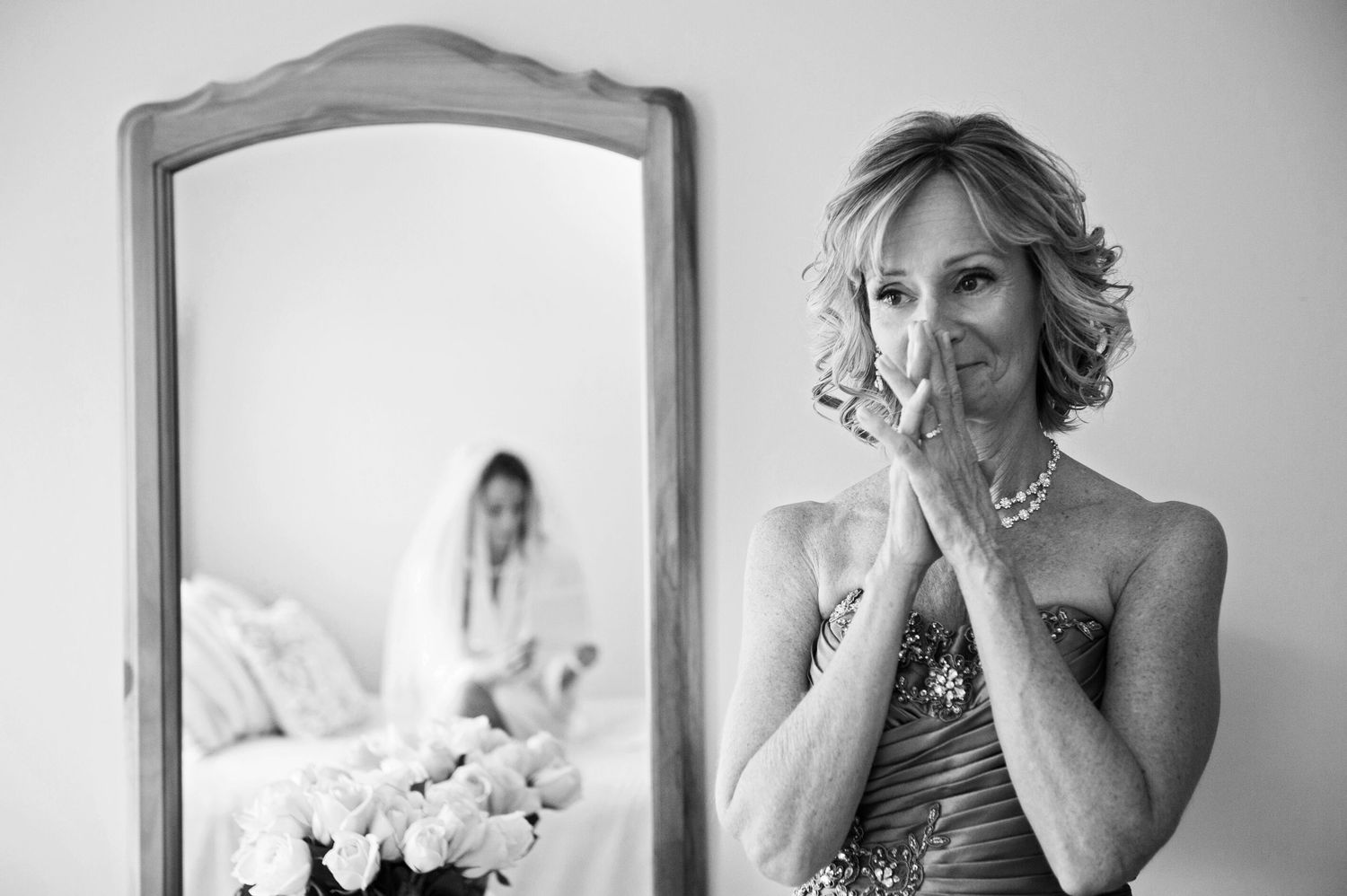 Award winning photo of bride and her mom on the wedding day.