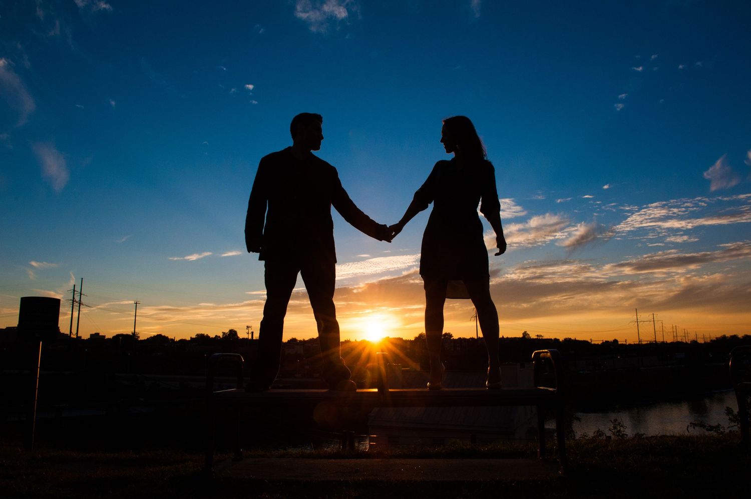 Sunset silhouette of engagement session by the Philadelphia Museum of Art.
