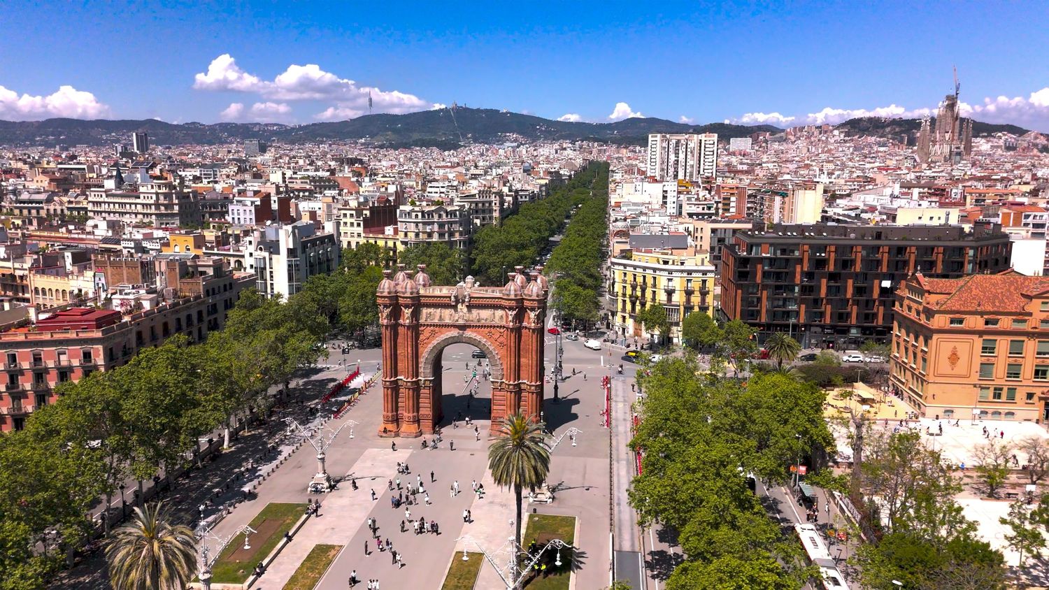 Panoramic cityscape of Barcelona showing urban architecture and landmarks.