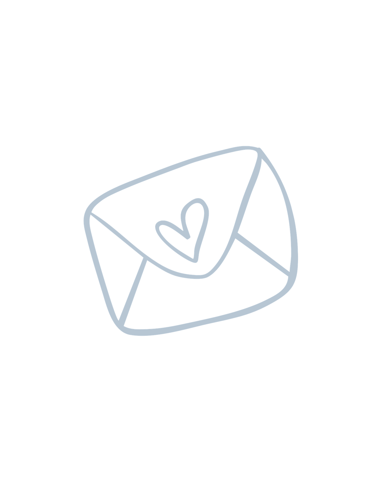 A delicate light blue outline illustration of an envelope with a heart symbol, perfect for love letters or valentines.