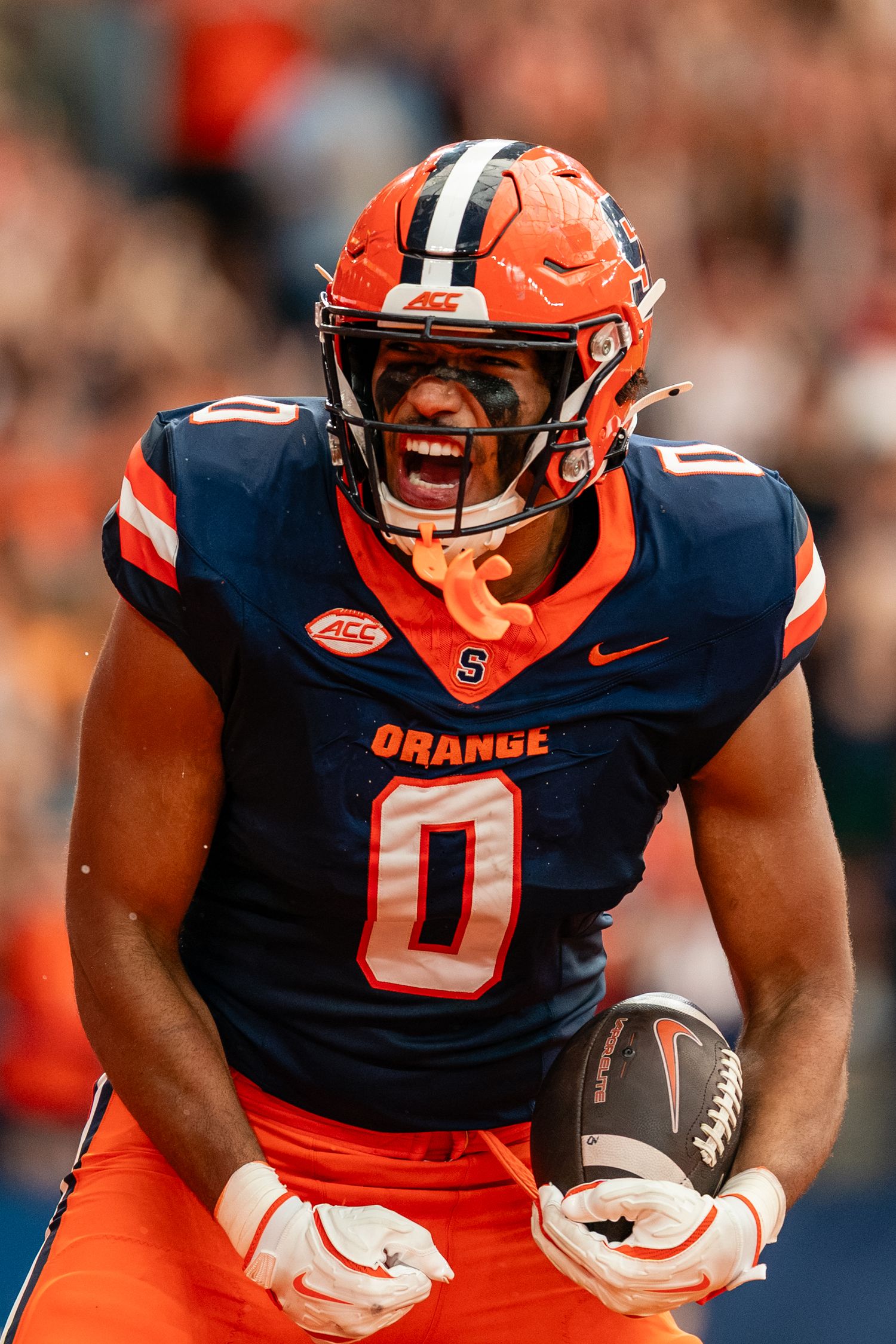 Syracuse football player David Clement celebrates after scoring a touchdown against University of New Hampshire on September 5th 2026