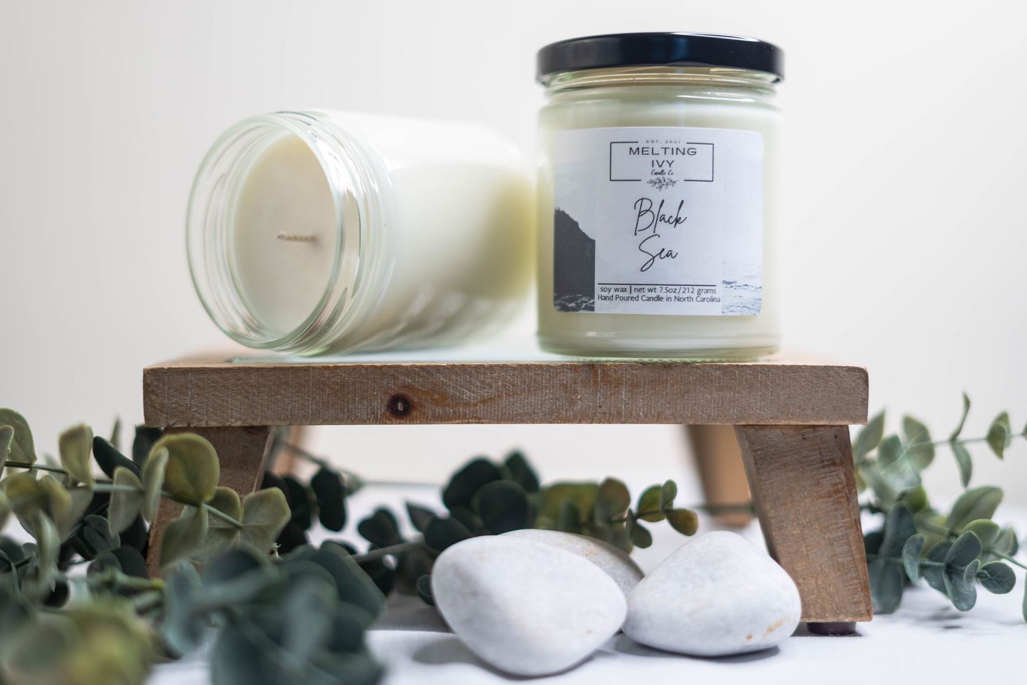 Product photograph of a candle made by Greensboro, NC business.