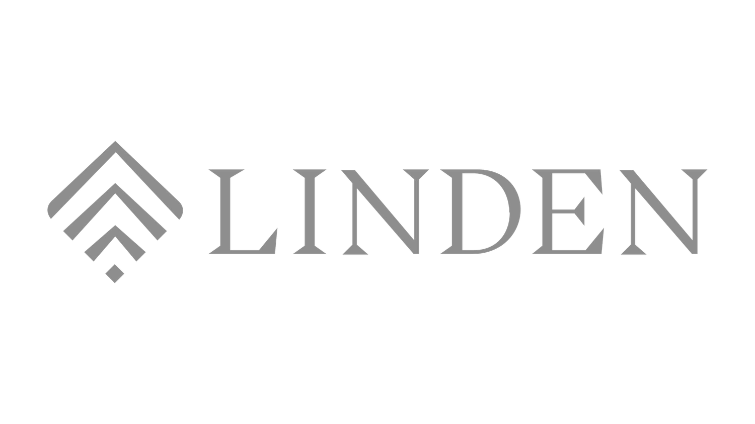 Linden brand logo featuring a geometric chevron emblem in gray tones alongside elegant serif typography.