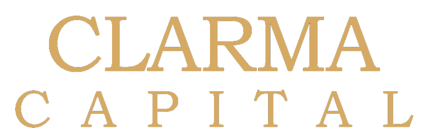 Clarma Capital logo featuring elegant grey-scale serif typography on a white background