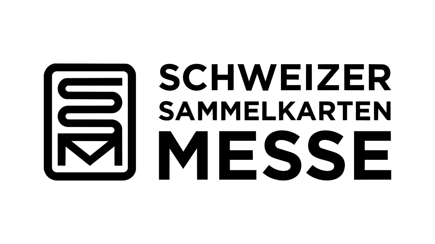 Black and white logo of Schweizer Sammelkarten Messe featuring a stylized SSM monogram in a rounded square.